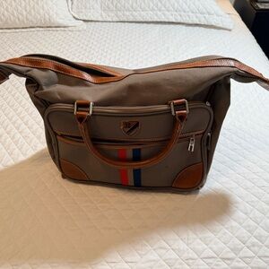 Daniel Cremieux Brown and Gray Duffel Bag with Red and Blue Stripes